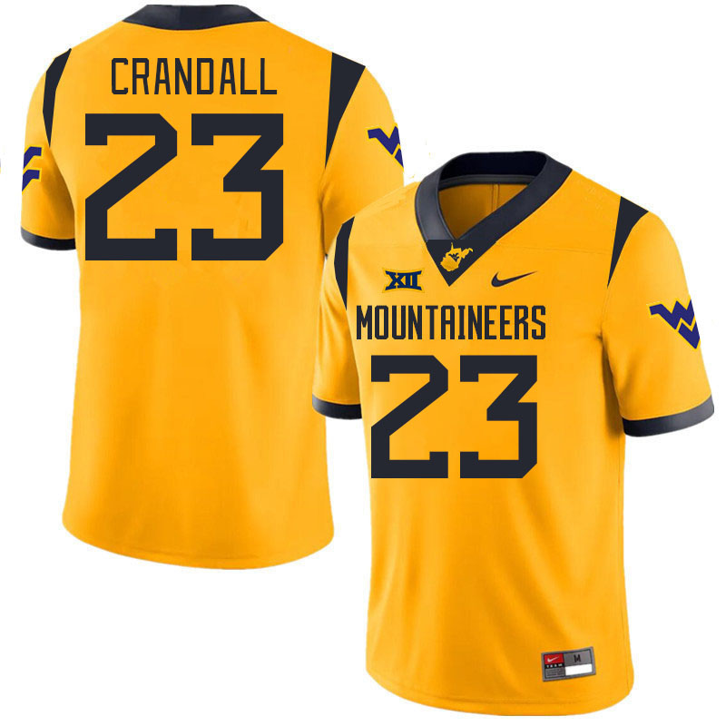 Men #23 TJ Crandall West Virginia Mountaineers College 2024 New Uniforms Football Jerseys Stitched S